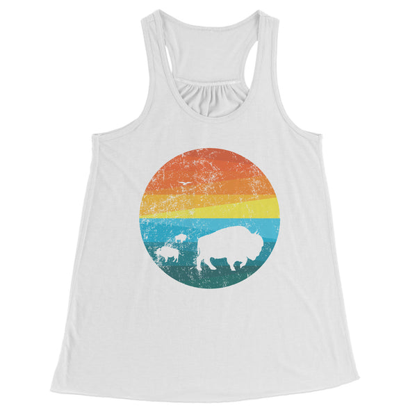 Three Buffalo in a Retro Distressed Rainbow Circle Scene