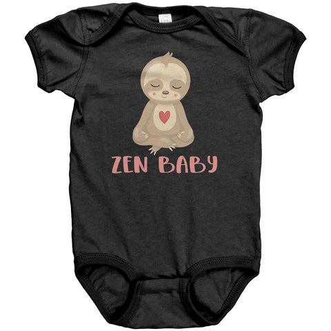 Zen Baby Sweet Meditating Sloth with Heart Short Sleeve Baby Bodysuit