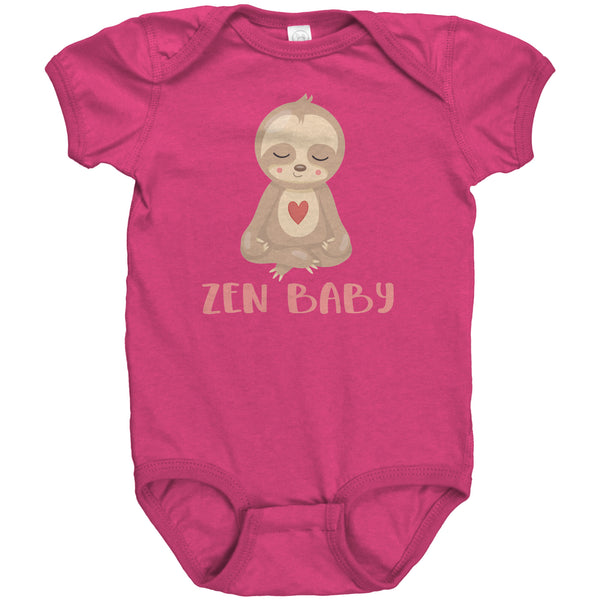 Zen Baby Sweet Meditating Sloth with Heart Short Sleeve Baby Bodysuit