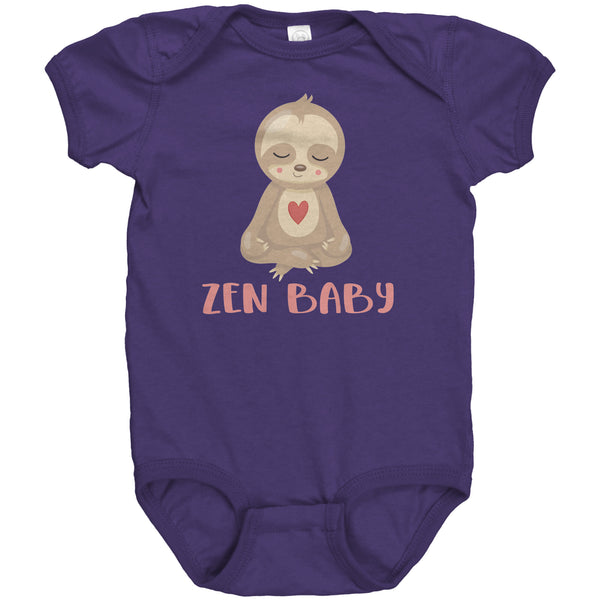 Zen Baby Sweet Meditating Sloth with Heart Short Sleeve Baby Bodysuit