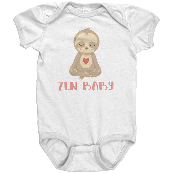Zen Baby Sweet Meditating Sloth with Heart Short Sleeve Baby Bodysuit