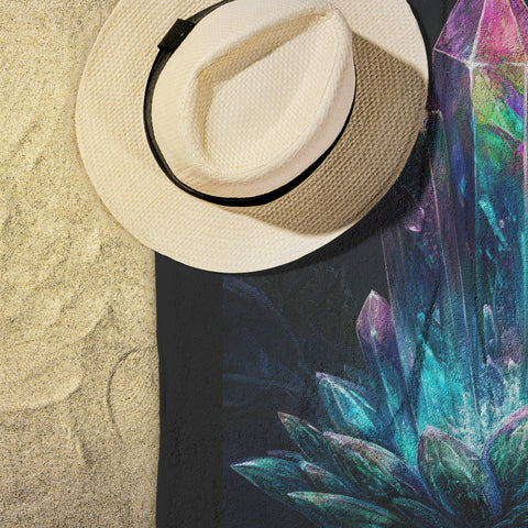 Crystals Lotus Beach Towel - Can be personalized - 30" x 60" - Fantasy Crystals in a Floating Lotus - Cotton and Polyester