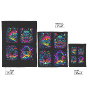 Fleece Blanket - Sci-Fi Aliens Spaceships 4 Panel Psychedelic - Soft - 3 Sizes - Can be Personalized with Name - Sherpa Option - Throw, Full/Queen Blanket