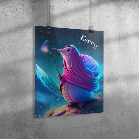 Wizard Snail Poster - 16" x 20" - Can Be Personalized - Fantasy Theme - Kid's or Family Room Decor - Fun Magical Unique