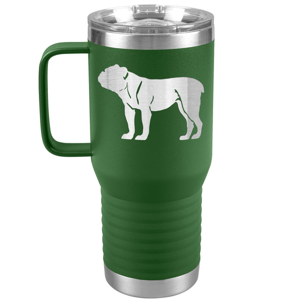 Bulldog Travel Tumbler - Bulldog with Short Tail Travel Mug - 20oz Stainless Steel Insulated Mug with Handle 6 Colors Bulldogge, Can be Personalized