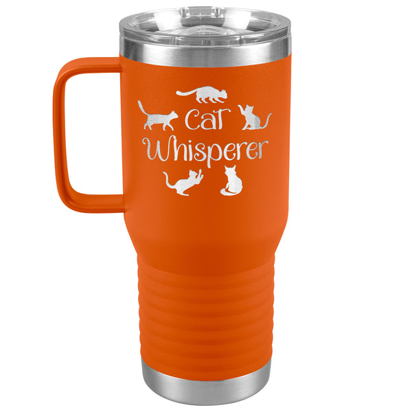 Cat Travel Tumbler - Cat Whisperer - 20oz Stainless Steel Insulated Mug with Handle 6 Colors, Can be Personalized