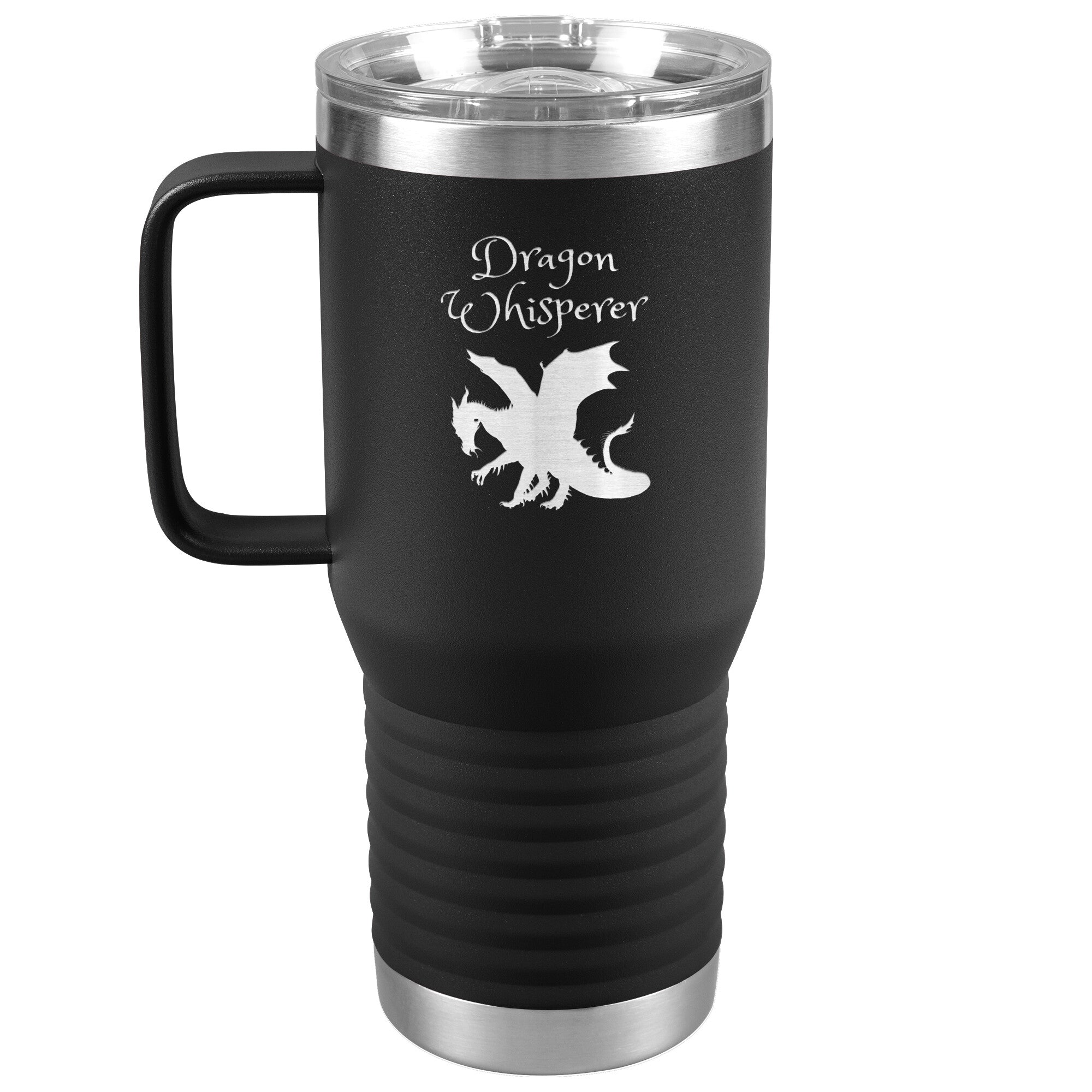 Dragon Whisperer Large 20oz Travel Tumbler with Handle Stainless Steel Insulated for Trips, Work, Gaming and More, in 10 colors, Can be Personalized