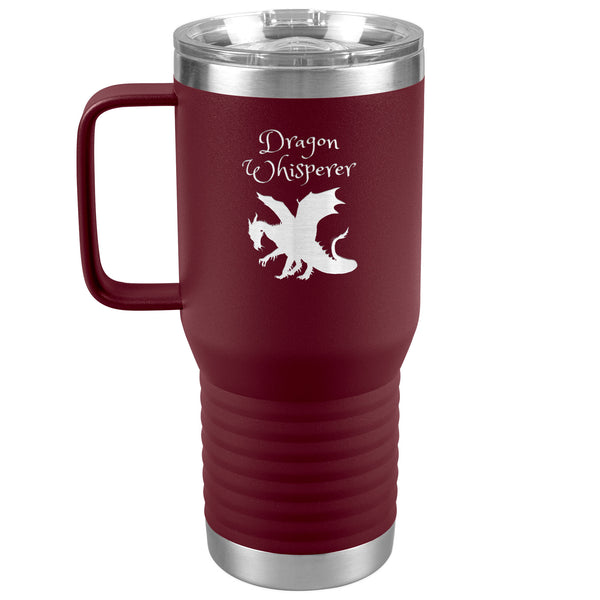Dragon Whisperer Large 20oz Travel Tumbler with Handle Stainless Steel Insulated for Trips, Work, Gaming and More, in 10 colors, Can be Personalized