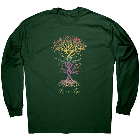 Love is Life Rainbow DNA Tree of Life Long Sleeve T-Shirt Sizes S-5X in 5 colors