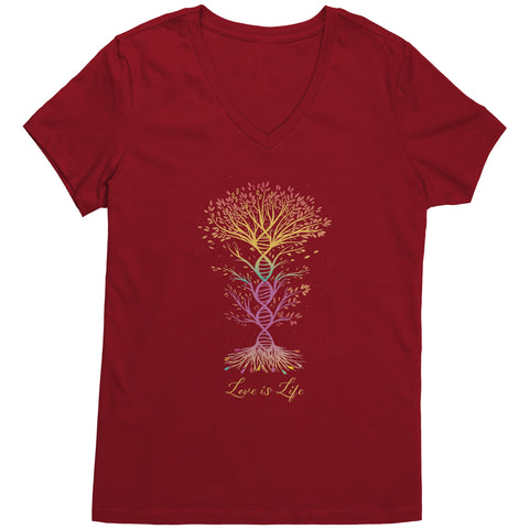 Love is Life Rainbow DNA Tree of Life V Neck Short Sleeve T-Shirt Sizes S-4X in 6 colors