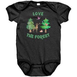 Love the Forest Baby Bodysuit with Deer, Rabbit, Trees, Birds, and more