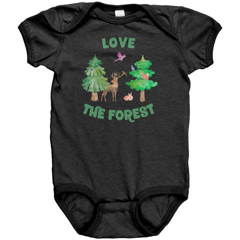 Love the Forest Baby Bodysuit with Deer, Rabbit, Trees, Birds, and more