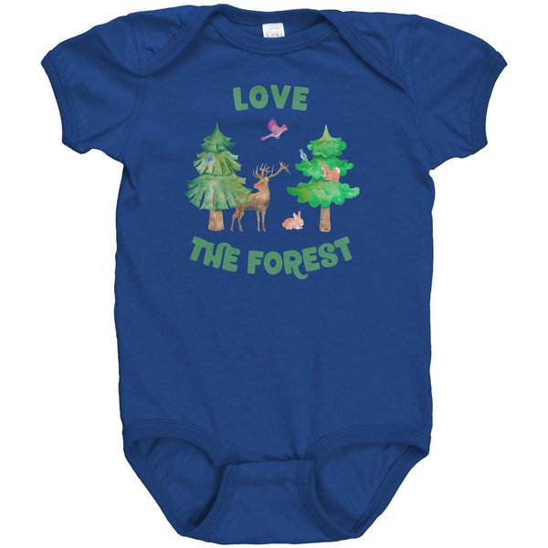 Love the Forest Baby Bodysuit with Deer, Rabbit, Trees, Birds, and more