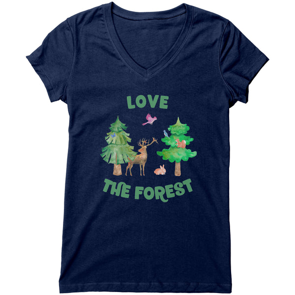 Love the Forest Women's V Neck Short Sleeve T Shirt
