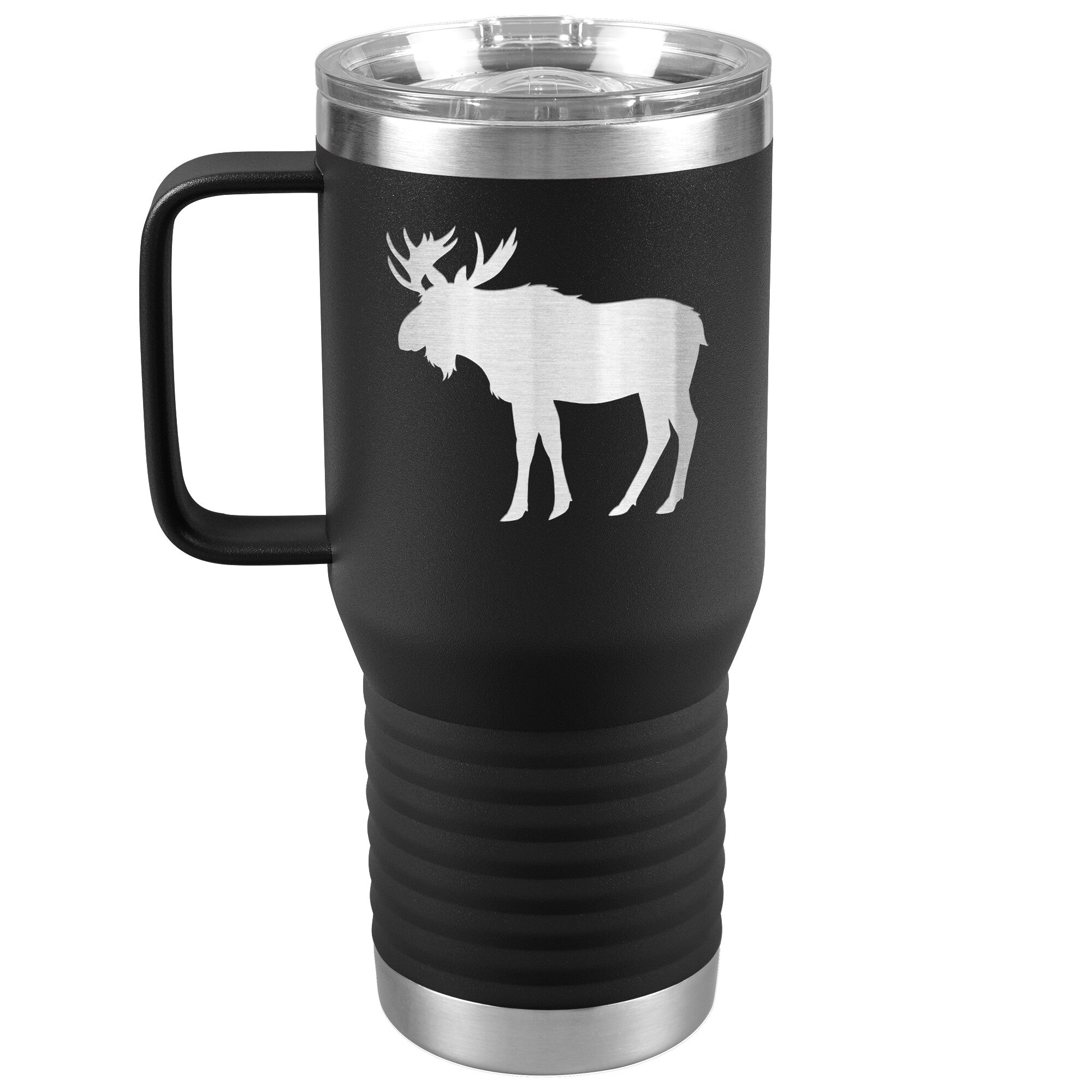 Moose Travel Tumbler with Handle - Moose Silhouette - Large 20oz Stainless Steel Insulated Trips, Work, Camping - 6 colors, Can be Personalized