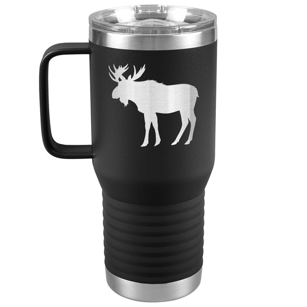 Moose Travel Tumbler with Handle - Moose Silhouette - Large 20oz Stainless Steel Insulated Trips, Work, Camping - 6 colors, Can be Personalized