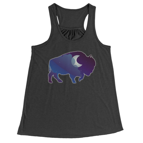 Night Sky Buffalo Bison Moon Flowy Racerback Tank Cool Summer Exercise Yoga Top for Women