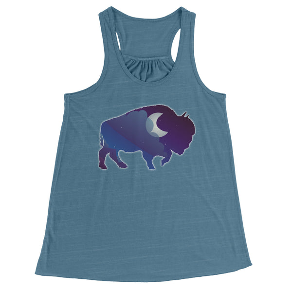 Night Sky Buffalo Bison Moon Flowy Racerback Tank Cool Summer Exercise Yoga Top for Women