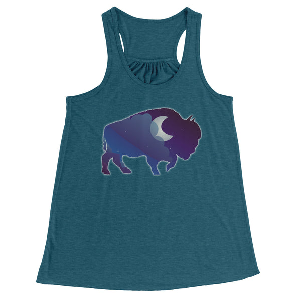 Night Sky Buffalo Bison Moon Flowy Racerback Tank Cool Summer Exercise Yoga Top for Women