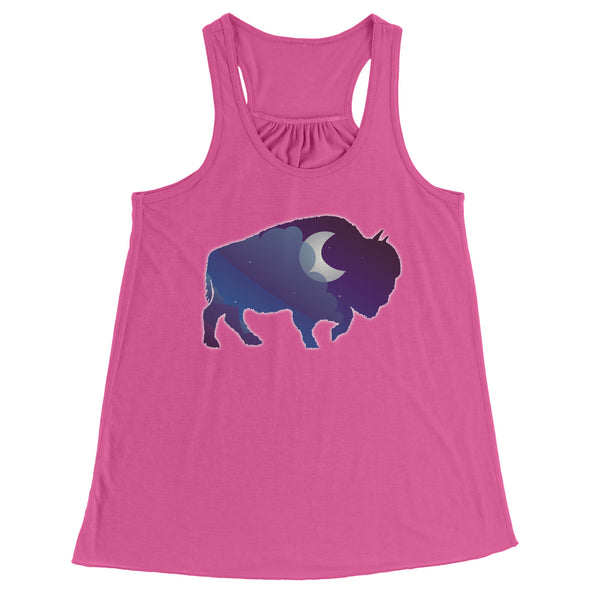 Night Sky Buffalo Bison Moon Flowy Racerback Tank Cool Summer Exercise Yoga Top for Women
