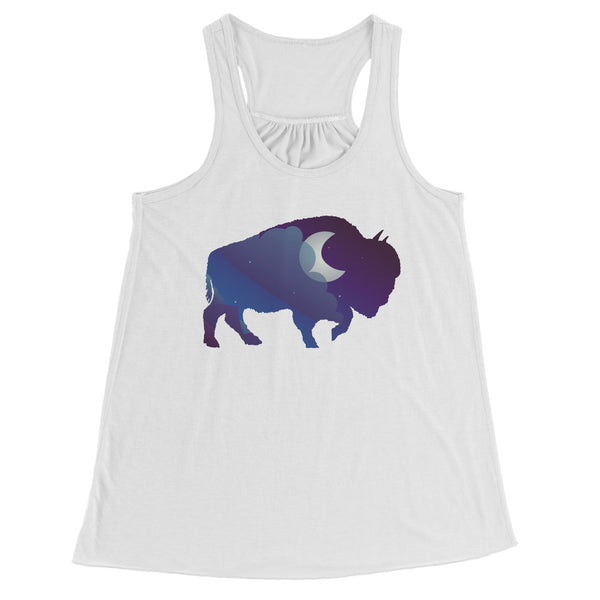 Night Sky Buffalo Bison Moon Flowy Racerback Tank Cool Summer Exercise Yoga Top for Women