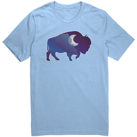 Night Sky Buffalo Bison Moon V Neck Unisex Top 100% Cotton