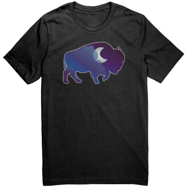 Night Sky Buffalo Bison Moon V Neck Unisex Top 100% Cotton