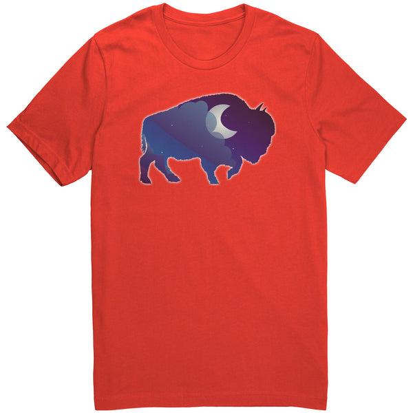 Night Sky Buffalo Bison Moon V Neck Unisex Top 100% Cotton