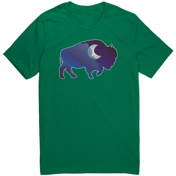 Night Sky Buffalo Bison Moon V Neck Unisex Top 100% Cotton