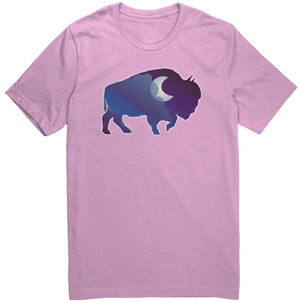 Night Sky Buffalo Bison Moon V Neck Unisex Top 100% Cotton