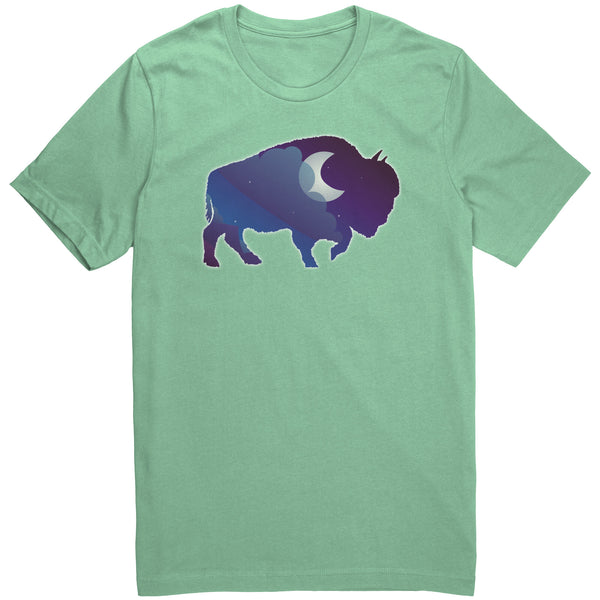 Night Sky Buffalo Bison Moon V Neck Unisex Top 100% Cotton