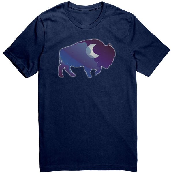 Night Sky Buffalo Bison Moon V Neck Unisex Top 100% Cotton