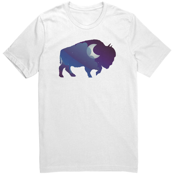 Night Sky Buffalo Bison Moon V Neck Unisex Top 100% Cotton